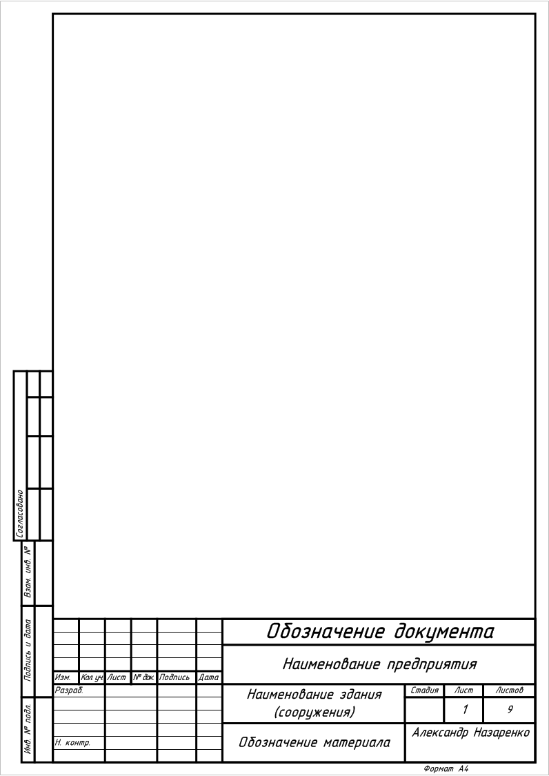 Лист с рамкой в лабораторной работе