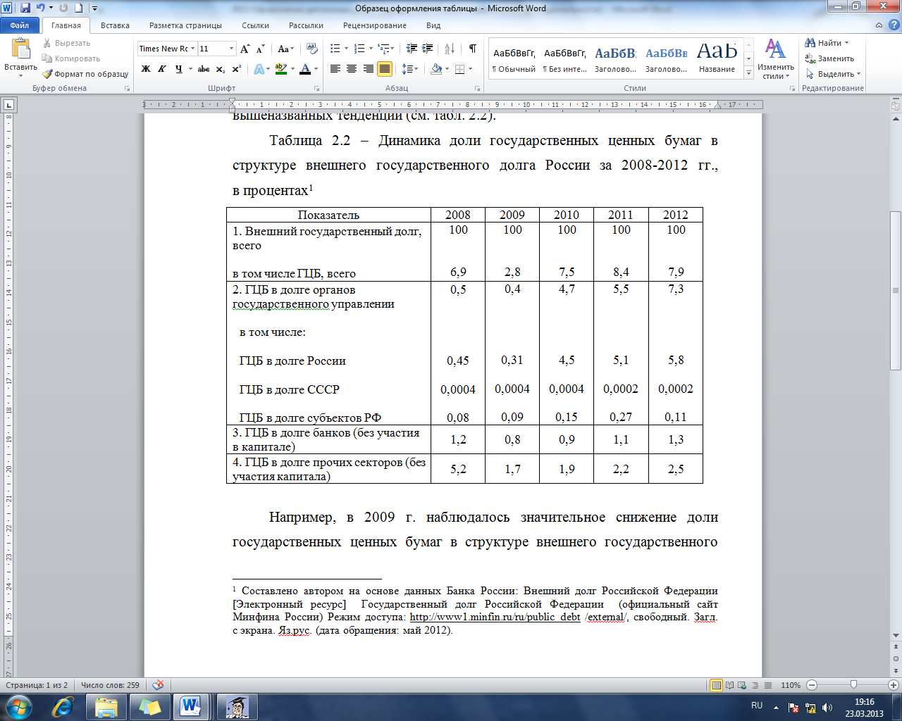 Пример оформления таблиц